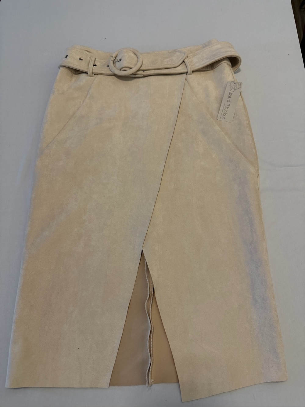 Lizard Thicket Cream Wrap Pencil Skirt with Belt